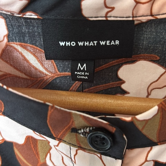 NWT‼️WHO WHAT WHERE Floral Tiered Midi Shirt Dress Short Sleeves Peony size M - Picture 6 of 10